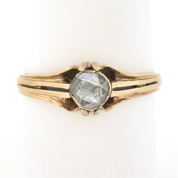 Antique Victorian Rosy Yellow Gold 5mm Rose Cut Diamond Bezel Solitaire Ring