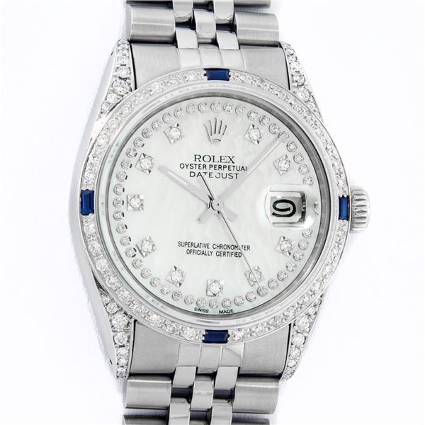 Rolex Mens Stainless Steel White Diamond Lugs And Sapphire Datejust 36MM
