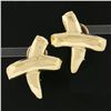 Image 2 : 14k Yellow Gold Large Hammered Polished Finish X Statement Omega Earrings