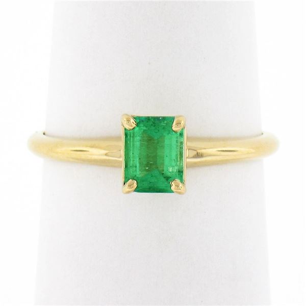NEW Classic 14k Gold 0.51 ctw Prong Set Emerald Cut Emerald Solitaire Petite Rin