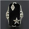 Image 6 : Antique Art Deco 14K Gold Black Onyx & Diamond Masonic Star Long Dinner Ring