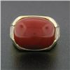 Image 3 : Vintage 18K Yellow Gold FINE GIA Cabochon Orangy Red Coral Baguette Diamond Ring