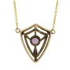 Image 5 : Antique 14k TT Gold Purple Stone Open Work Petite Shield Pendant w/ Cable Chain