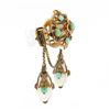 Image 3 : Antique Victorian 14K Gold Turquoise & Carved White Stone Dangle Brooch Pin