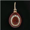 Image 2 : Russian 14k Gold & Silver Clear Stone Red Enamel Textured Egg Charm Pendant