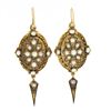 Image 1 : Antique Victorian 14k+ Gold Cultured Pearl Blue Enamel Drop Dangle Earrings