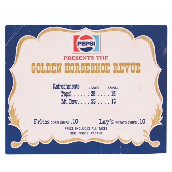 A Golden Horseshoe Revue Pepsi Table Card.