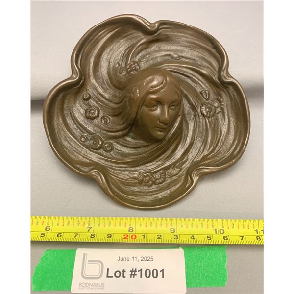 Antique Bronze Cast Lady of the Wind Advertising Pin Tray - Compliments of Cincinnati Aluminum Casti