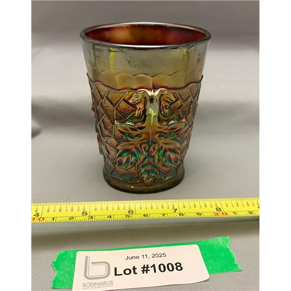 Dugan Rare Black Amethyst Maple Leaf Pattern Carnival Glass Tumbler 1910