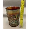 Image 2 : Dugan Rare Black Amethyst Maple Leaf Pattern Carnival Glass Tumbler 1910