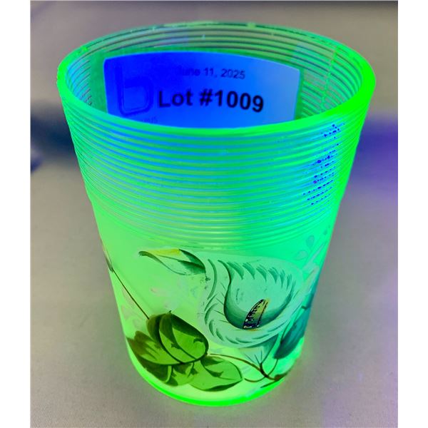 Uranium Glass 1890's Hand Painted Tumbler Rare Hobbs & Bruckner