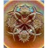 Image 2 : Spectacular Dugan "Four Flowers" Peach Opal Carnival Glass Chop Plate 1910