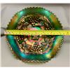 Image 3 : Northwood Green Carnival Glass Grape & Cable Ruffled Bowl Circa 1909