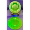 Image 1 : (2) Victorian Era Uranium Glass 7 1/8" Swirl Pattern Dessert Plates Circa 1890's