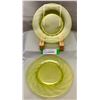 Image 2 : (2) Victorian Era Uranium Glass 7 1/8" Swirl Pattern Dessert Plates Circa 1890's