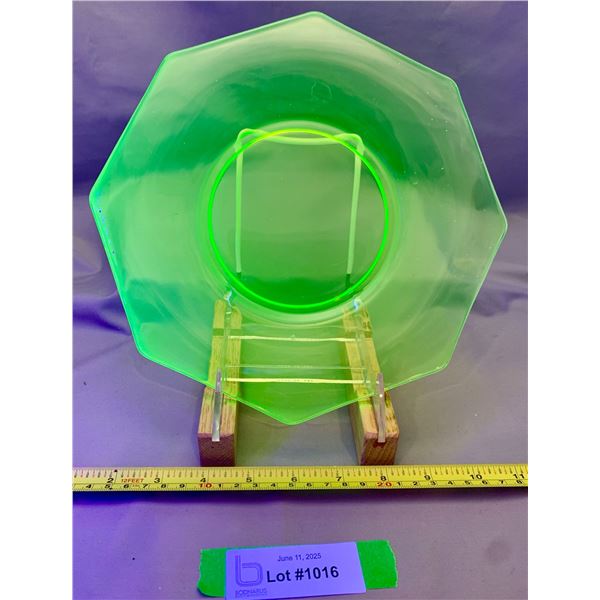 Victorian Era Uranium Glass 10" Hex Shaped Rare Chop Plate Circa 1890's