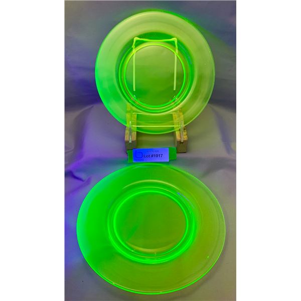 (2) Victorian Era Uranium Glass 8 1/2" Dinner Plates Circa 1890's