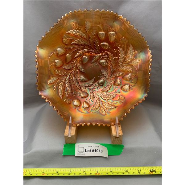 Northwood Pumpkin Marigold Carnival Glass Wild Strawberry Master Berry Bowl 1909