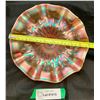 Image 3 : Dugan "Raindrops" Peach Opal Carnival Glass Scalloped Pedestal Bowl 1910