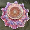 Image 4 : Dugan "Raindrops" Peach Opal Carnival Glass Scalloped Pedestal Bowl 1910