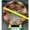 Image 2 : Northwood Purple Carnival Glass Grape & Cable Variant Rare Ruffled Bowl 1909