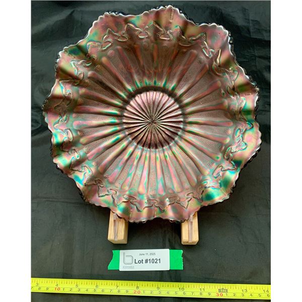 Millersburg Amethyst Carnival Glass Rare Ribbons & Rays Crimped Edge Master Bowl 1911