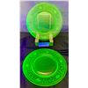 Image 1 : (2) Victorian Era Uranium Glass 8 1/2" Wheel Cut Floral Dinner Plates Circa 1890's
