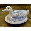 Image 2 : Westmoreland Periwinkle Blue Carnival Glass Duck on Nest with Glass Eyes