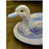 Image 3 : Westmoreland Periwinkle Blue Carnival Glass Duck on Nest with Glass Eyes