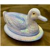 Image 4 : Westmoreland Periwinkle Blue Carnival Glass Duck on Nest with Glass Eyes