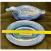 Image 6 : Westmoreland Periwinkle Blue Carnival Glass Duck on Nest with Glass Eyes