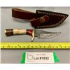 Image 1 : Custom Handmade Damascus Steel Antler Handle Skinner Knife & Scabbard - New