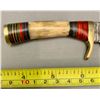 Image 3 : Custom Handmade Damascus Steel Antler Handle Skinner Knife & Scabbard - New