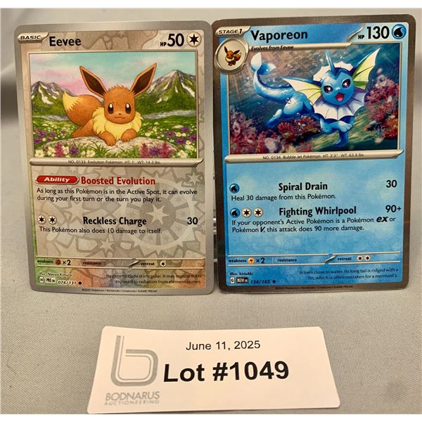 (2)Pokemon EeVee Rev Holo & Vaporeon Holo Cards - Authentic