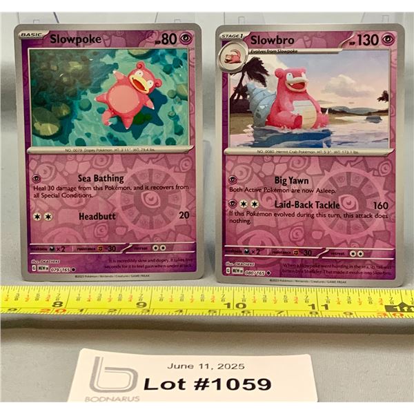 (2)Pokemon Slowpoke & Slowbro Reverse Holo Cards - Authentic