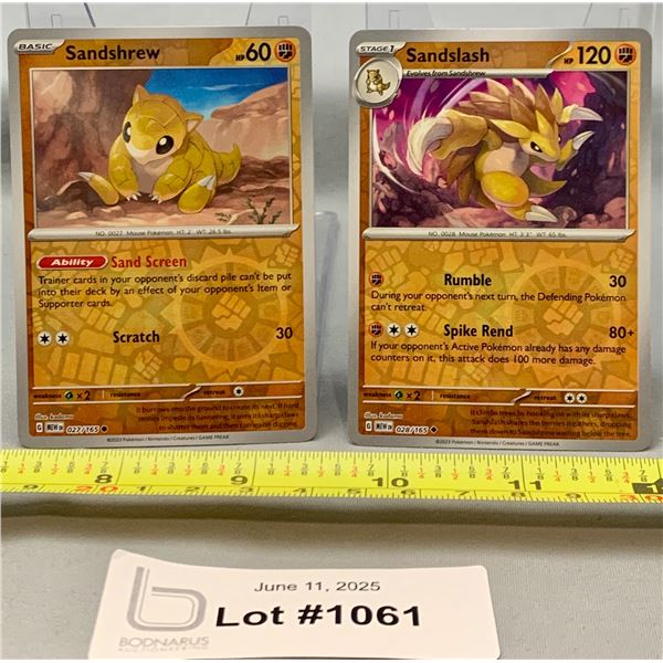 (2)Pokemon Sandshrew & Sandslash Reverse Holo Cards - Authentic