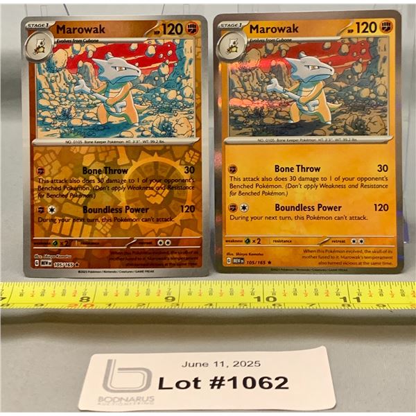 (2)Pokemon Marowak Holo & Reverse Holo Cards - Authentic