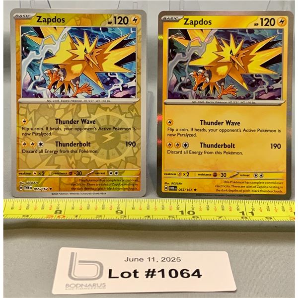 (2)Pokemon Zapdos Holo & Reverse Holo Cards - Authentic