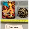 Image 1 : (2)Pokemon Charizard EX Full Art HP Holo Card & Charizard Game Coin - Authentic