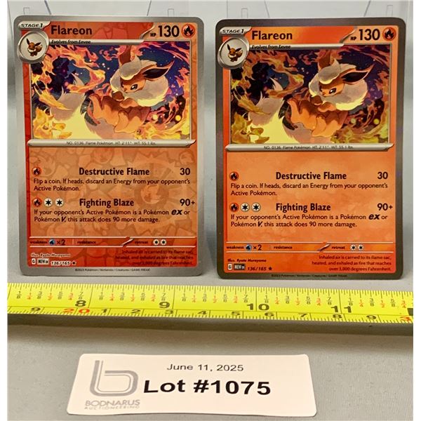 (2)Pokemon Flareon Reverse Holo & Holo Cards - Authentic