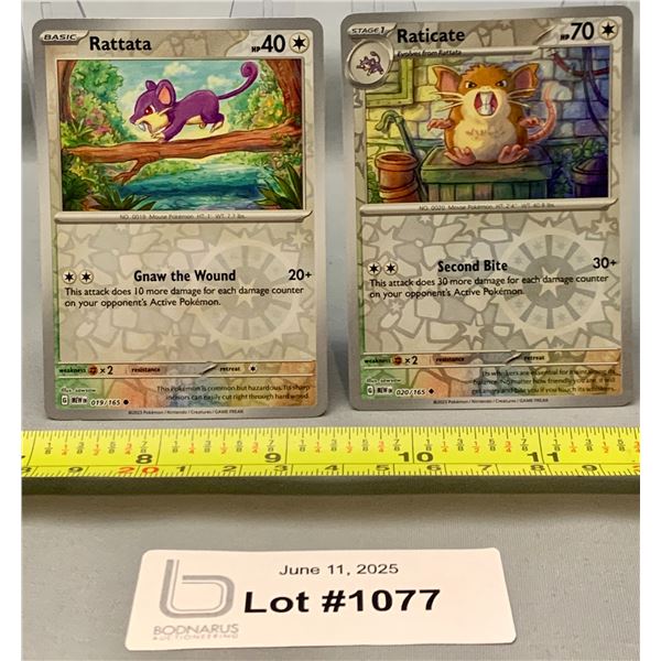 (2)Pokemon Rattata & Raticate Reverse Holo Cards - Authentic