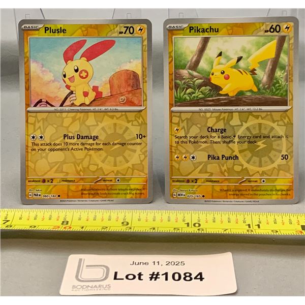 (2)Pokemon Plusle & Pikachu Reverse Holo Cards - Authentic