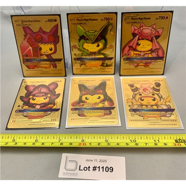 (6)Pokemon Gold Foil PROMO Pikachu TAG COSPLAY Cards - Authentic