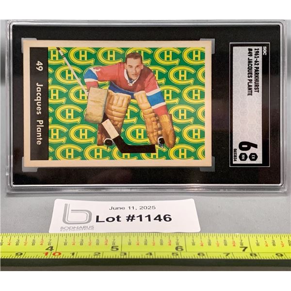 1961 - 62 Parkhurst Jacques Plante Montreal Canadiens Rare SGC 6 Graded Hockey Card