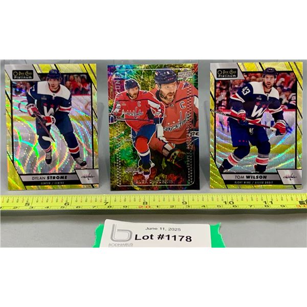 (3) Washington Capitals Hockey Cards: Alex Ovechkin; Strome; Wilson