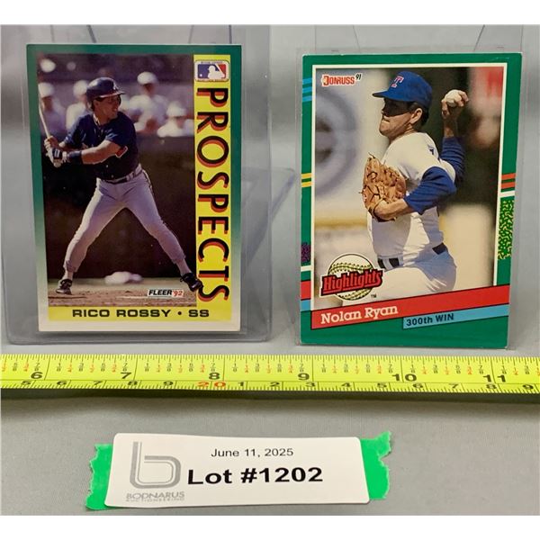 (2) Nolan Ryan Donruss 1991 & Rico Rossy 1992 Fleer RC MLB Baseball Cards