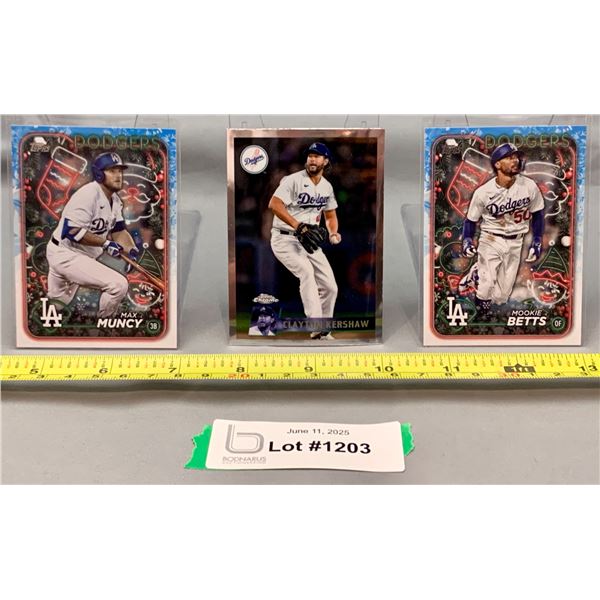 (3) 2024 L.A. Dodgers World Series Champs Baseball Cards: Betts; Muncy; Kershaw
