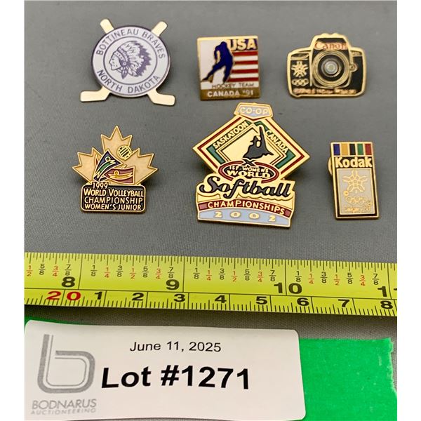 (6) Lot of Sports Related Pins: Including 2 Calgary 1988 Olympics Pins