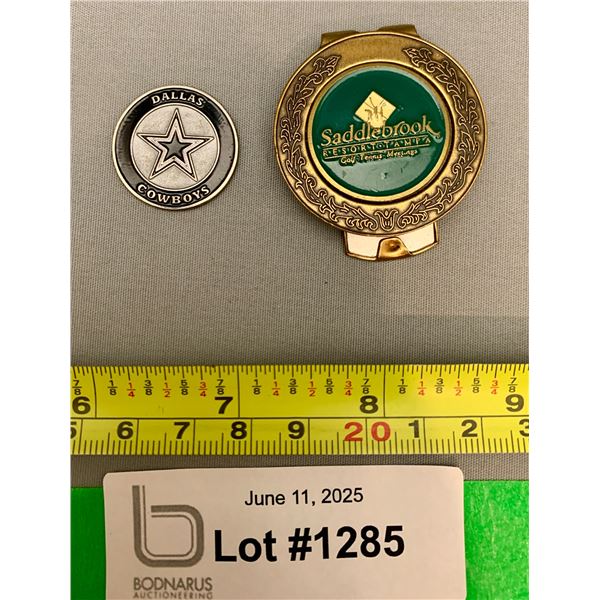 (2) Vintage Dallas Cowboys NFL Football Golf Ball Marker & Brass Resort Membership Belt Pass