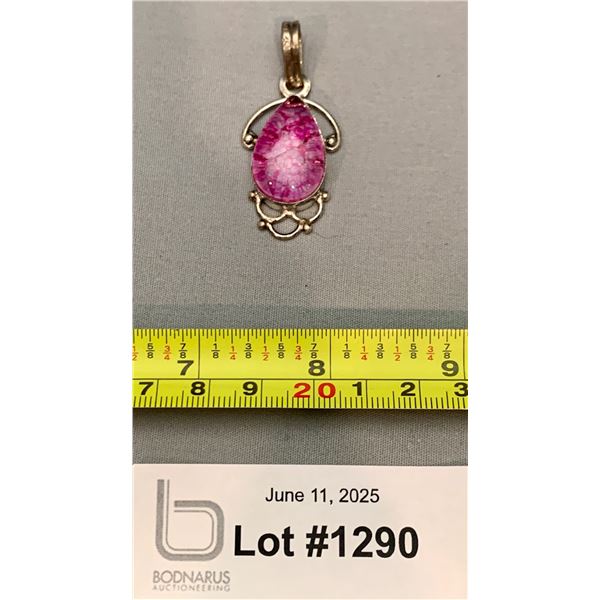 Vintage Sterling Silver & Pink Glass Sparkle Stone Pendant - Marked